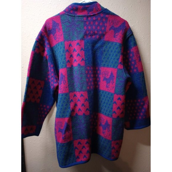 Tundra Canada cardigan virgin wool full zip reindeer red green purple oversized - Picture 2 of 9
